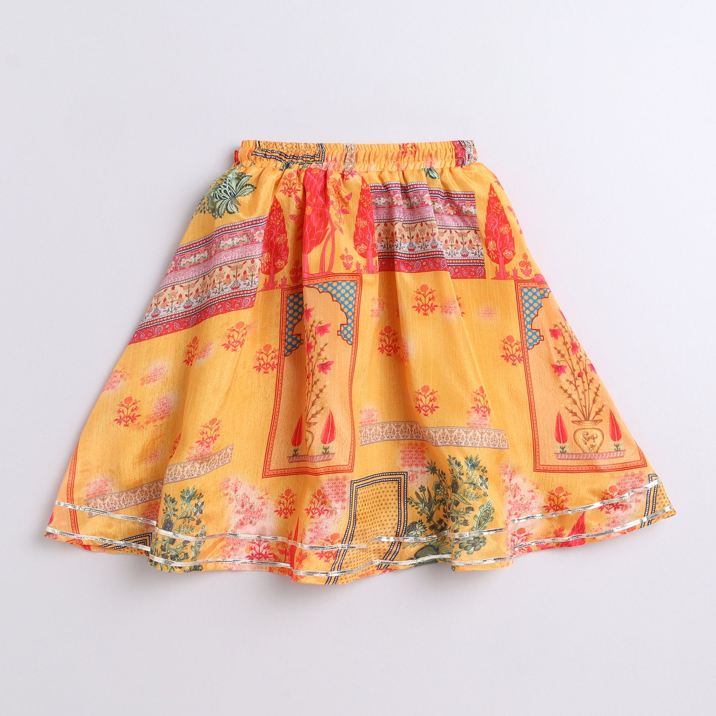 Many Frocks & sleeveless gota patti embellished printed lehenga choli dupatta ethnic set- mustard