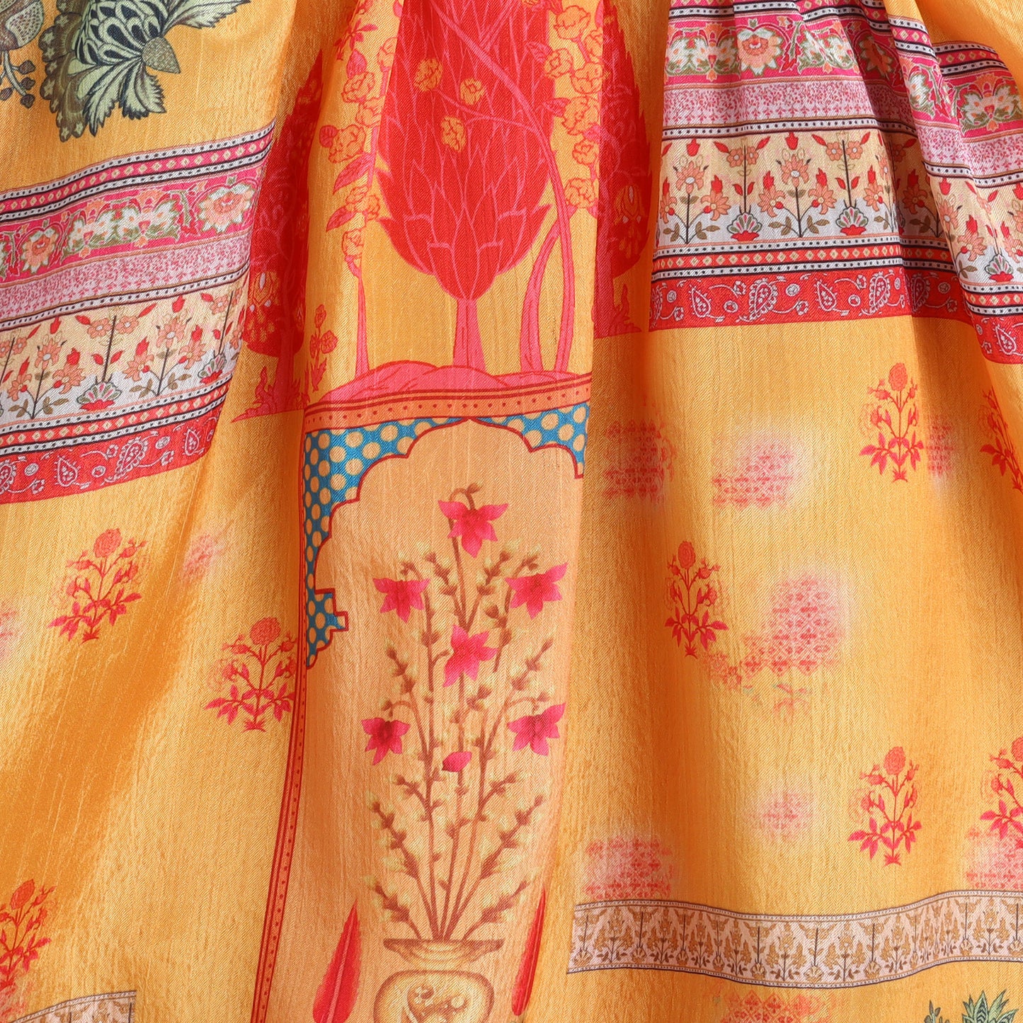 Many Frocks & sleeveless gota patti embellished printed lehenga choli dupatta ethnic set- mustard