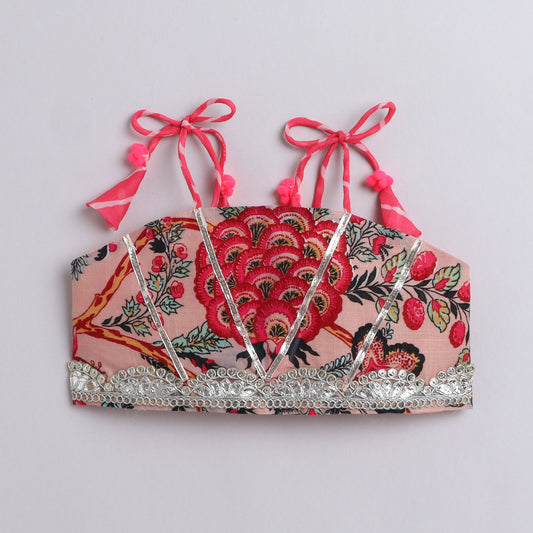 Many Frocks & cotton & georgette leheriya sleeveless gota work embellished lengha choli dupatta set- pink