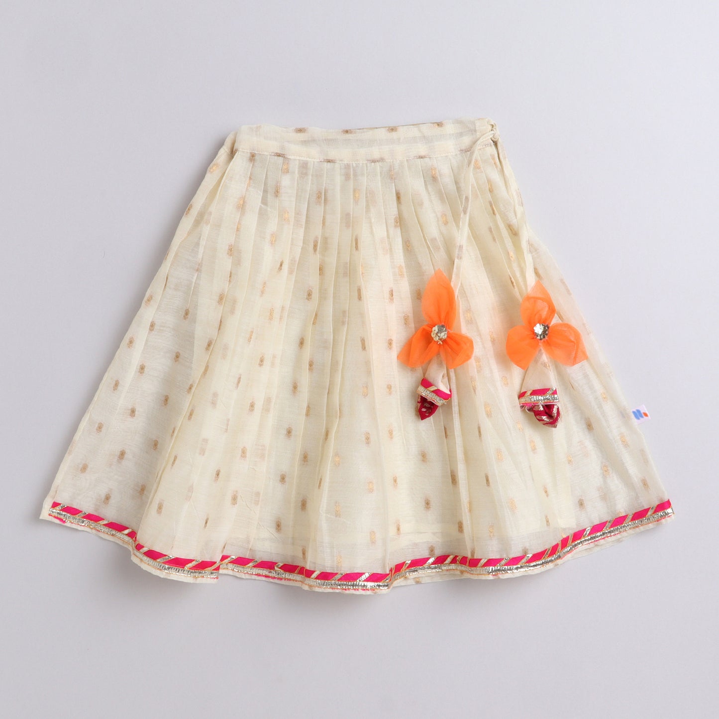 Many Frocks & Brocade  & Chanderi sleeveless lace and latkan embellished lehenga choli dupatta  set- Pink & Cream