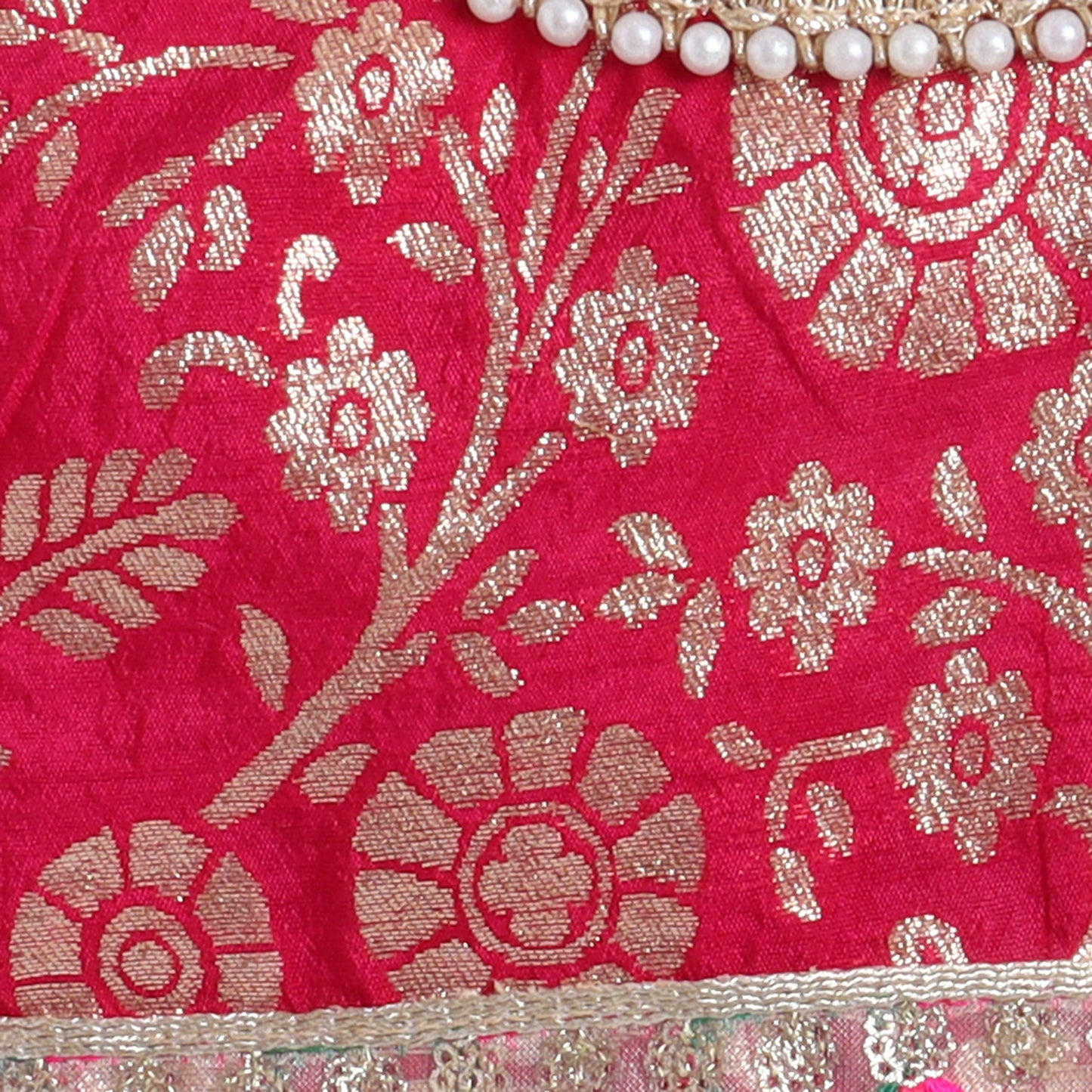 Many Frocks & Brocade  & Chanderi sleeveless lace and latkan embellished lehenga choli dupatta  set- Pink & Cream