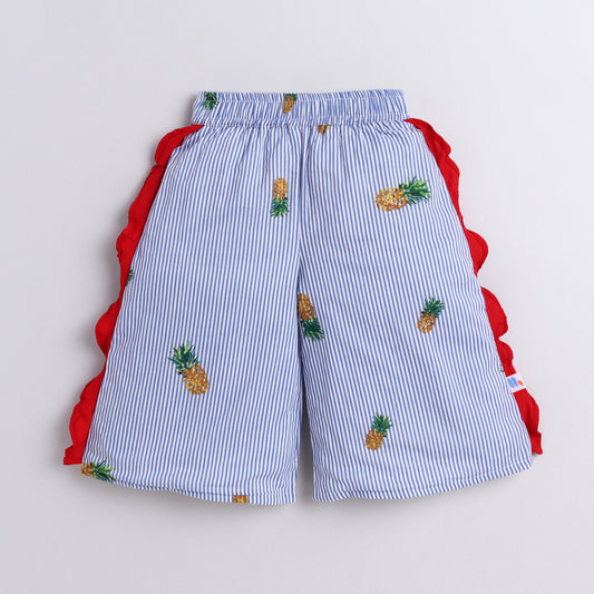 Many Frocks & cotton sleeveless one shoulder latkan & beads embellished top and palazzo set - Blue