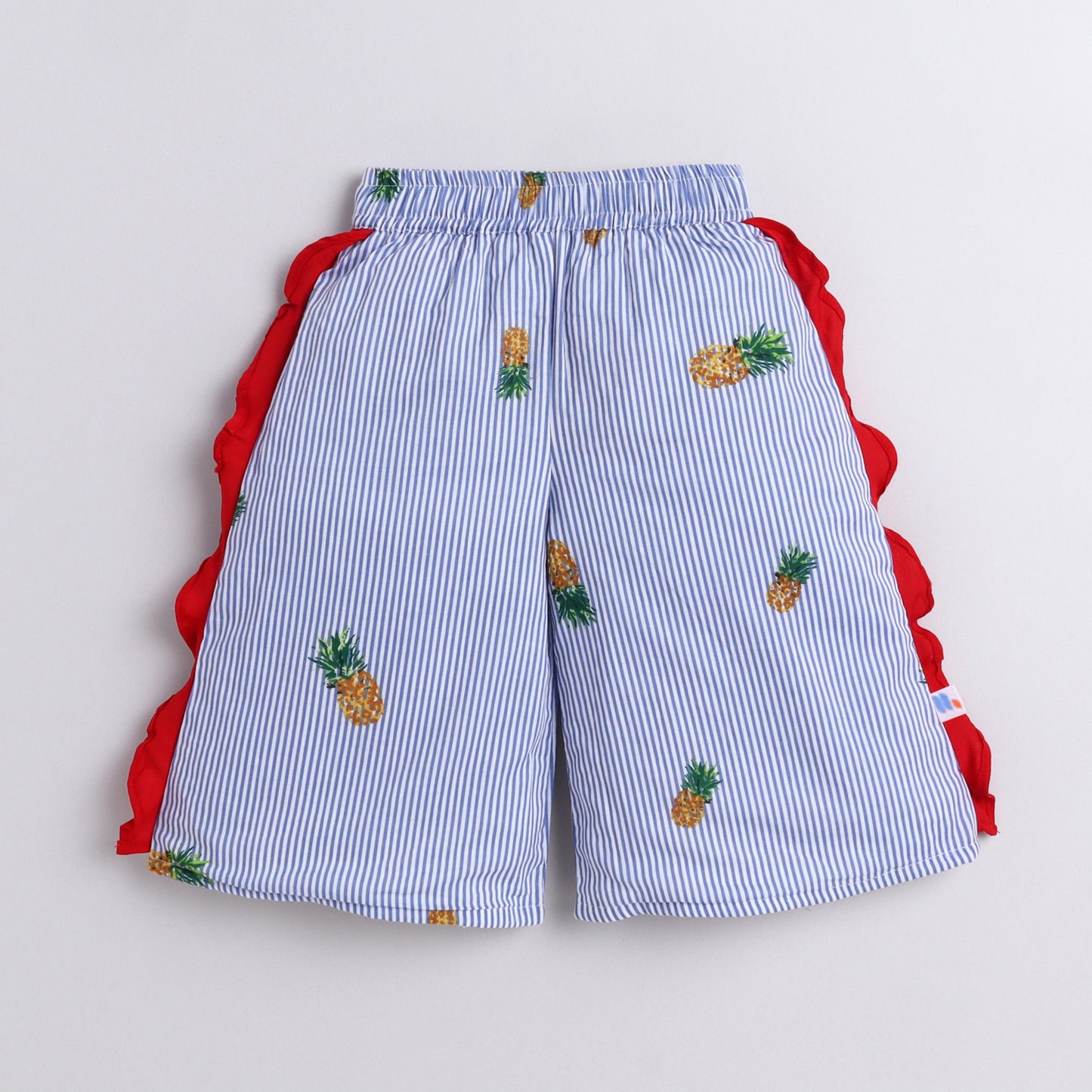 Many Frocks & cotton sleeveless one shoulder latkan & beads embellished top and palazzo set - Blue