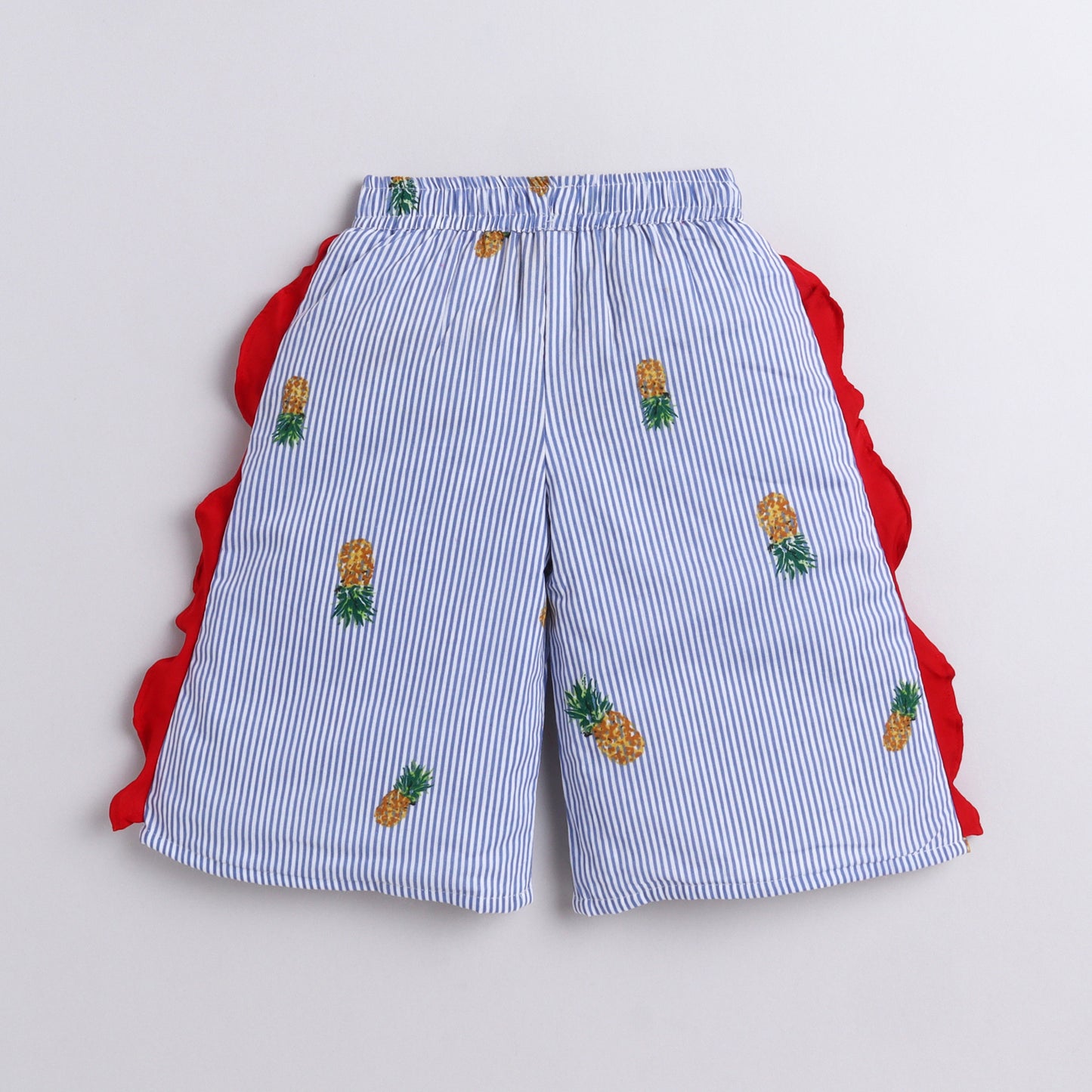 Many Frocks & cotton sleeveless one shoulder latkan & beads embellished top and palazzo set - Blue