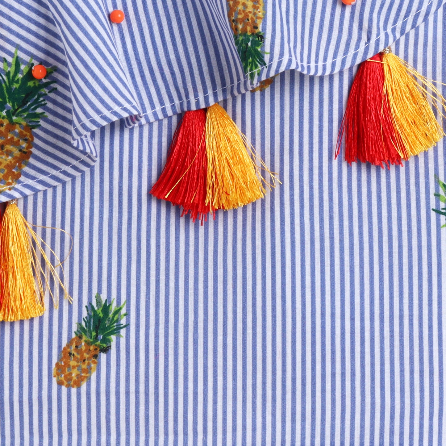 Many Frocks & cotton sleeveless one shoulder latkan & beads embellished top and palazzo set - Blue