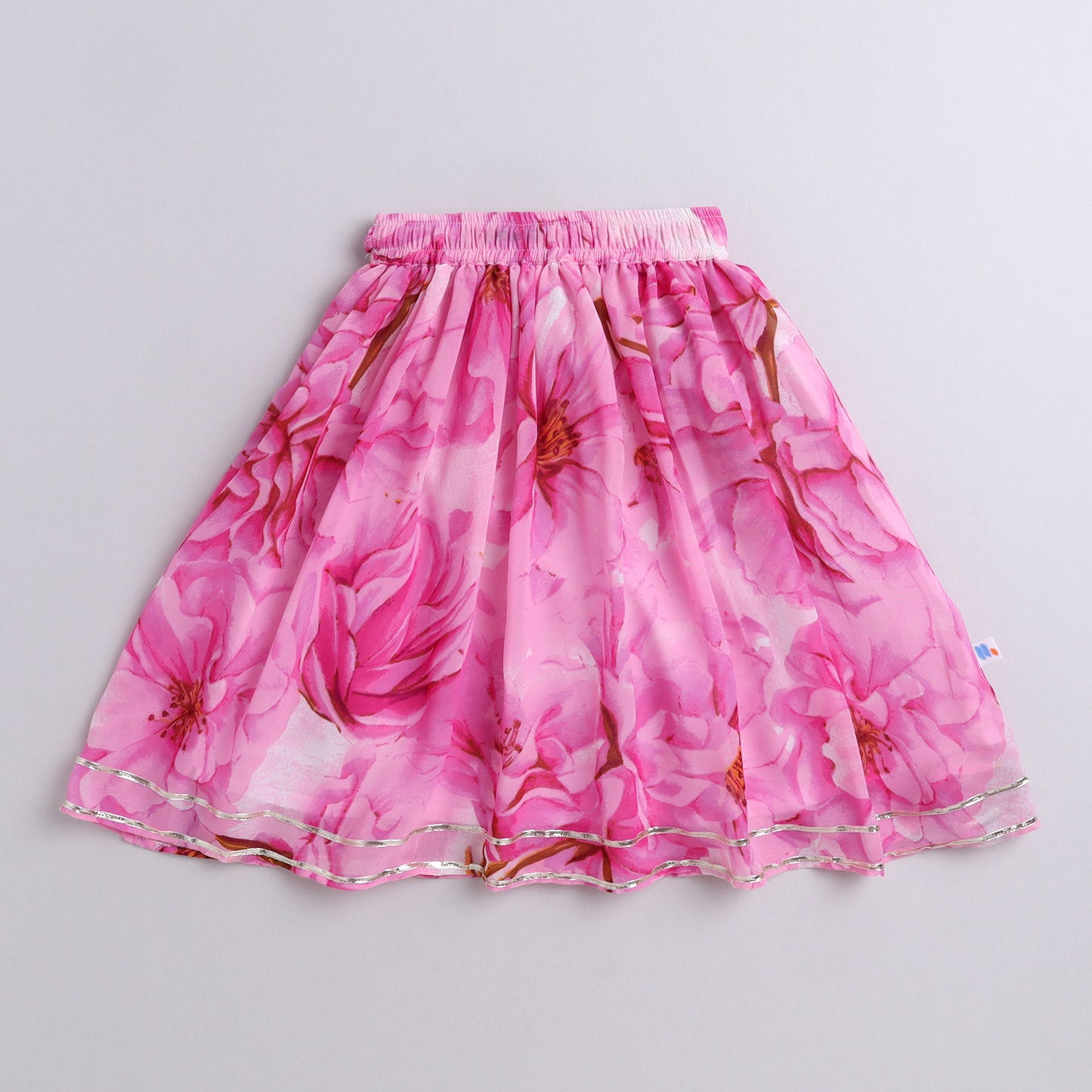 Many Frocks & georgette floral sleeveless 3D flower embellished lehenga choli dupatta set- pink