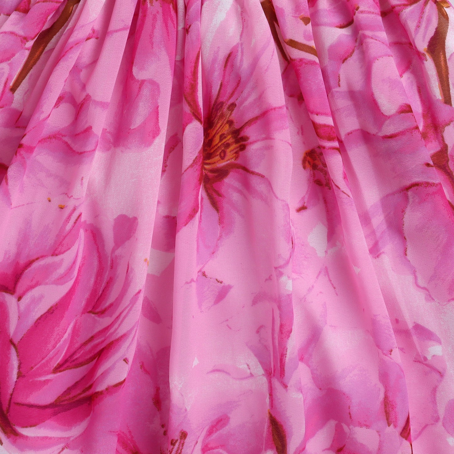 Many Frocks & georgette floral sleeveless 3D flower embellished lehenga choli dupatta set- pink