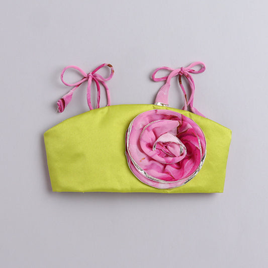 Many Frocks & georgette floral sleeveless 3D flower embellished lehenga choli dupatta set- pink