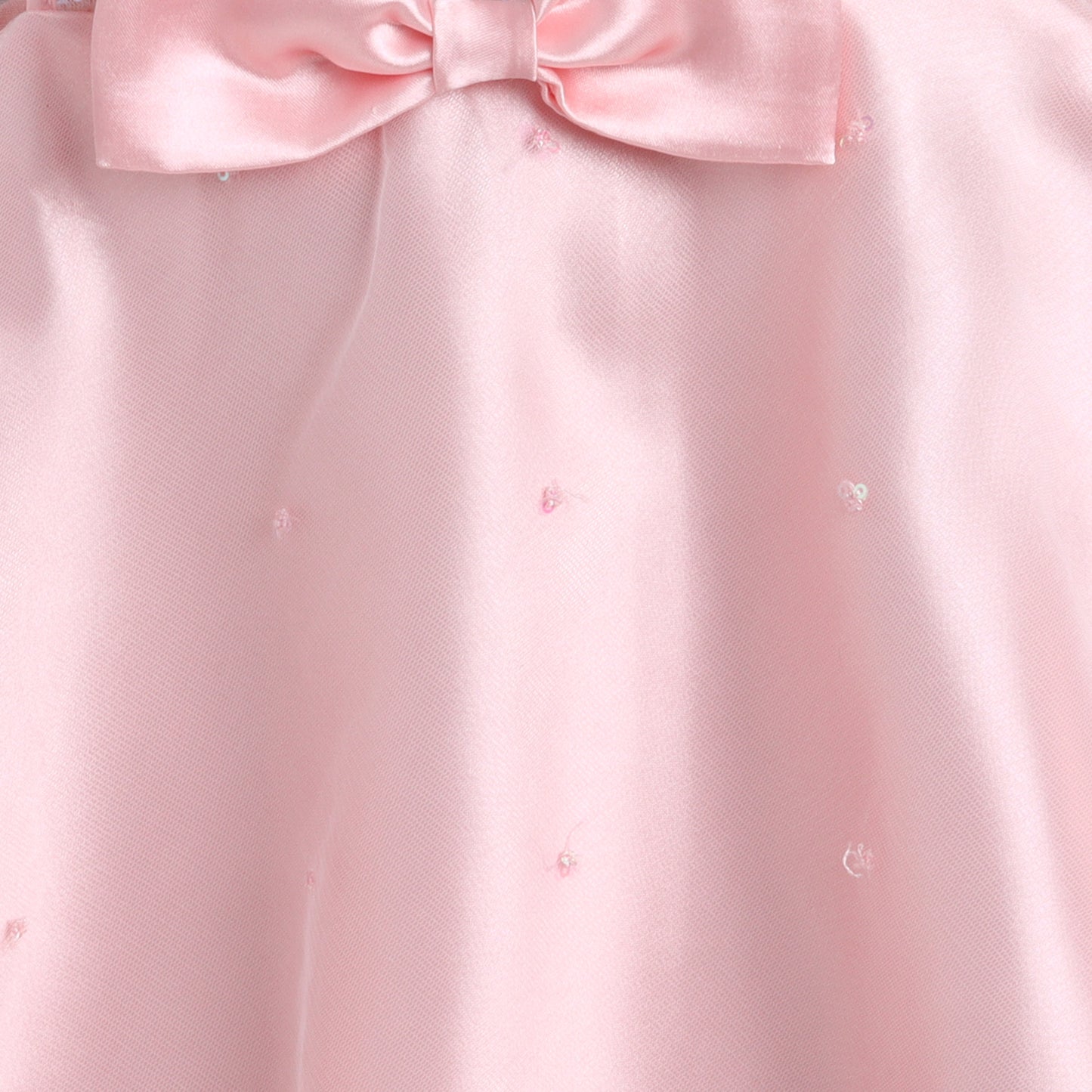 Many Frocks & satin and net sleeveless big bow embellished baby party  dress  mittens  booties and headband  - Pink