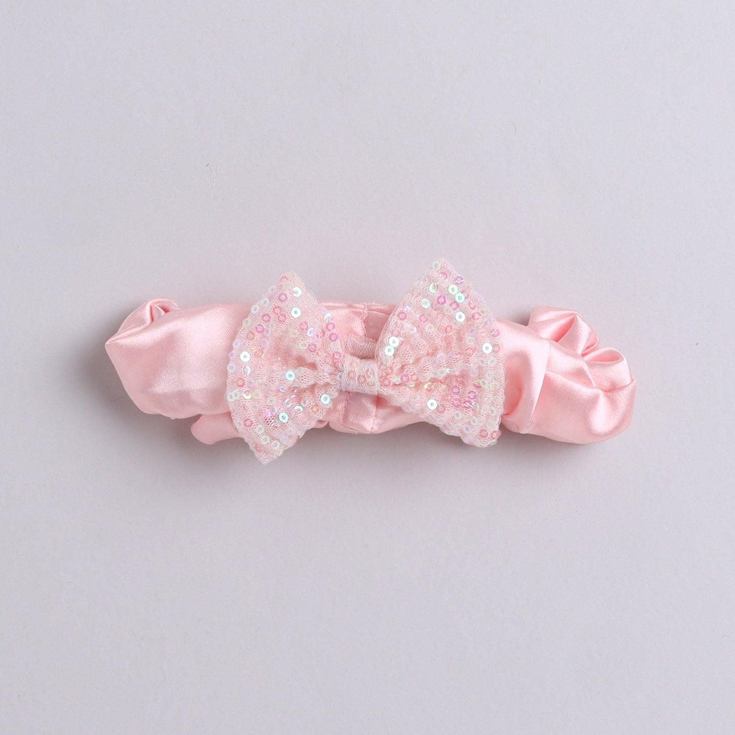 Many Frocks & satin and net sleeveless big bow embellished baby party  dress  mittens  booties and headband  - Pink