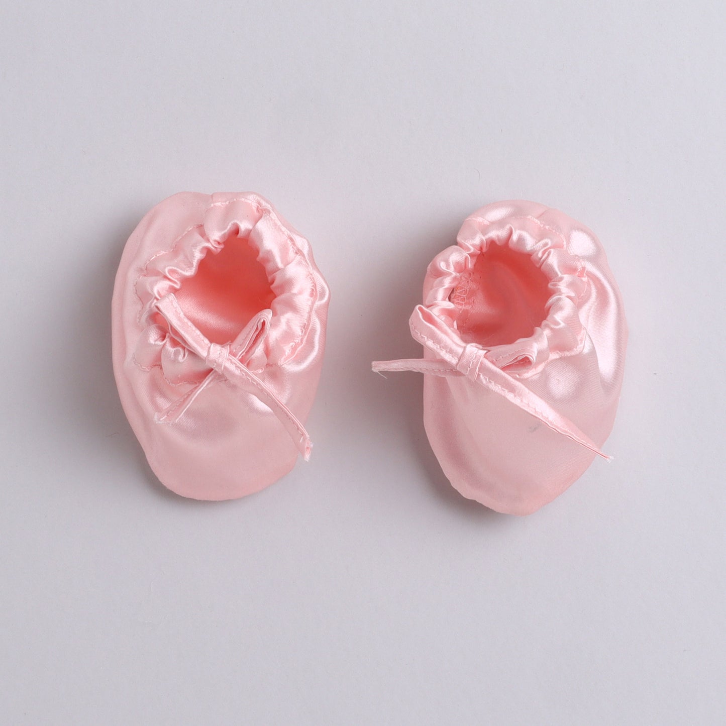 Many Frocks & satin and net sleeveless big bow embellished baby party  dress  mittens  booties and headband  - Pink