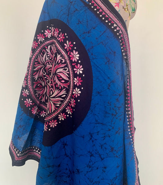 Batik and Katha work dupatta - Blue