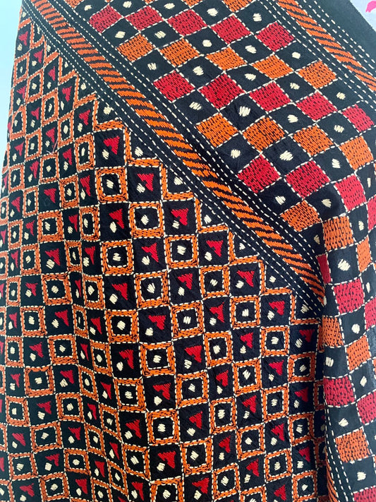 Katha embroidered silk dupatta - Black