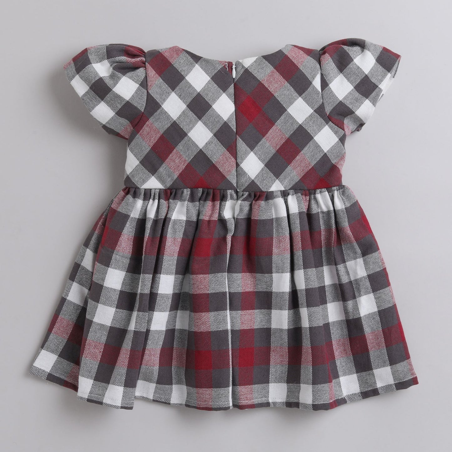 Many Frocks & Cotton Cap Sleeves Checks Bow Embellished Knee Length Baby Casual Dress - Maroon