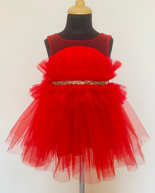 Many Frocks sequin embellished red baby party dress - Red