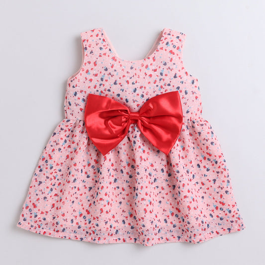 Many Frocks knee length sleeveless big bow girls causal dress - Pink