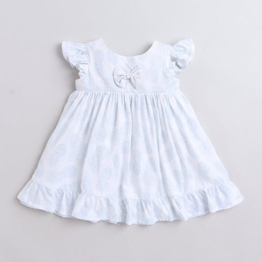 Many Frocks pineaple printed knee length flutter sleeves baby and girls casual dress - White