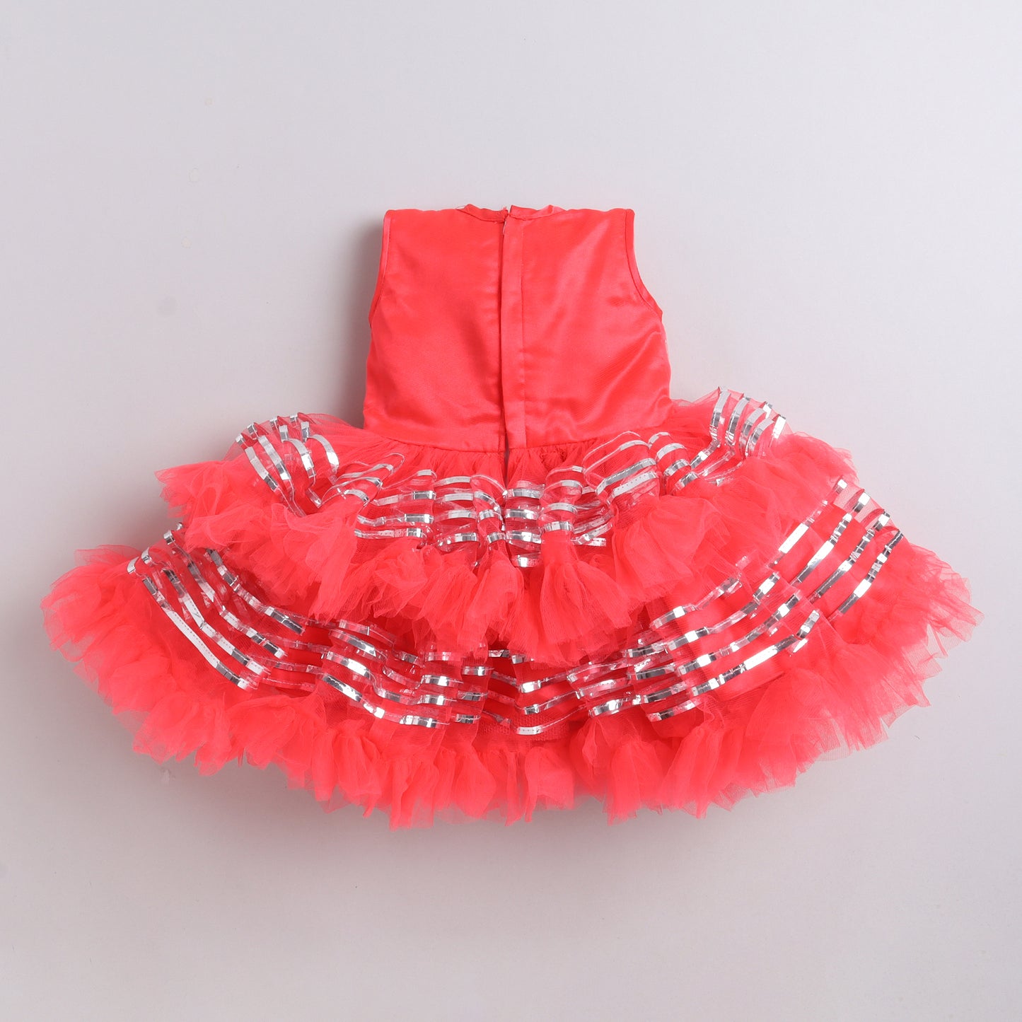 Many Frocks knee length frills enhanced layered party dress - Red