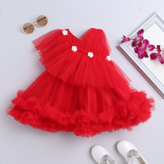 Many Frocks knee length shimmery party dress - Red