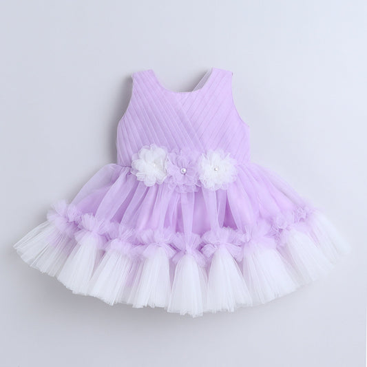 Many Frocks & Knee length sleeveless Flower Embellished Fit & Flared Party Dress - Purple