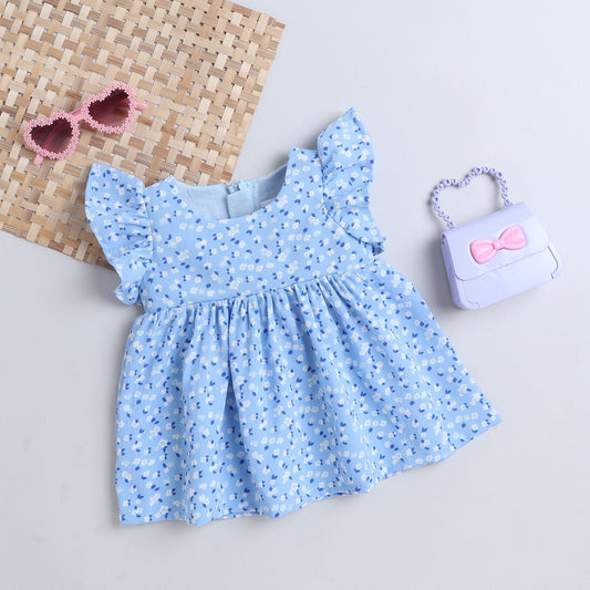 Many Frocks & sleeveless  frilly knee length baby & girls casual dress - Blue