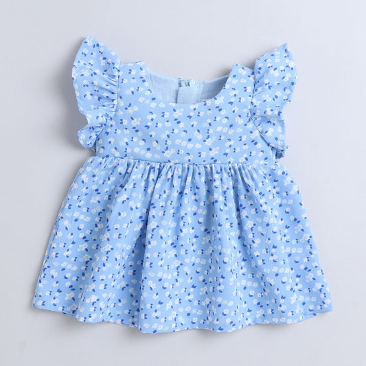 Many Frocks & sleeveless  frilly knee length baby & girls casual dress - Blue