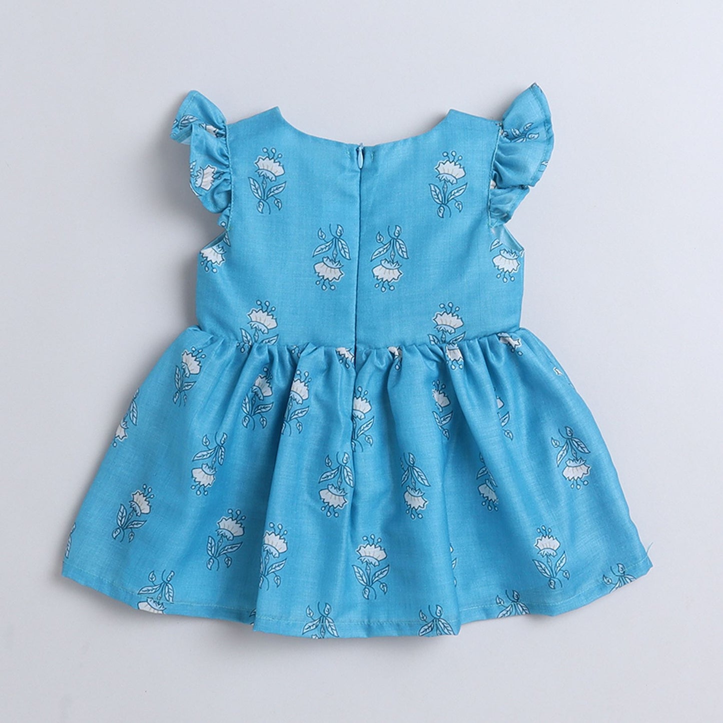Many Frocks & Flutter Sleeves Knee Length Baby And Girls Casual Dress - Blue
