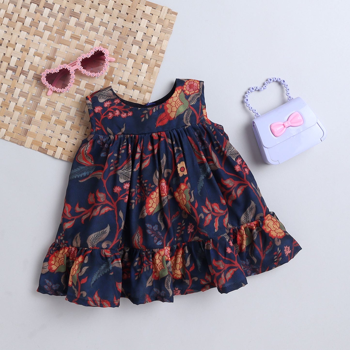 Many Frocks printed tiered sleeveles knee length baby girls