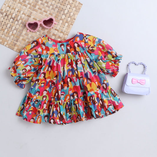 Many Frocks & sleeves  embellished knee length baby & girls casual dress - Multicolour