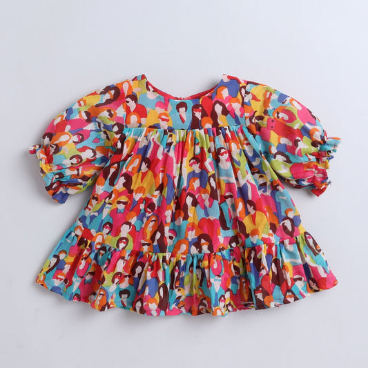 Many Frocks & sleeves  embellished knee length baby & girls casual dress - Multicolour