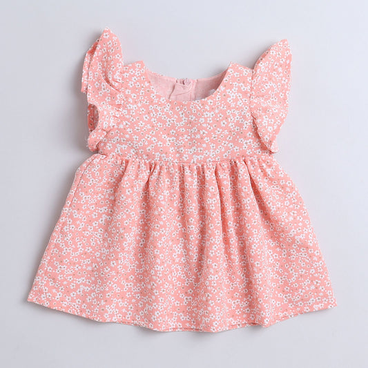 Many Frocks & sleeveless frilly knee length baby & girls casual dress - Peach