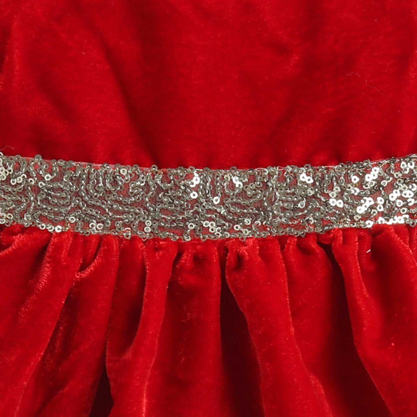 Many Frocks & Velvet Sleevless Lace Embellished Knee Length Flared  Girls Party  Dress -Red