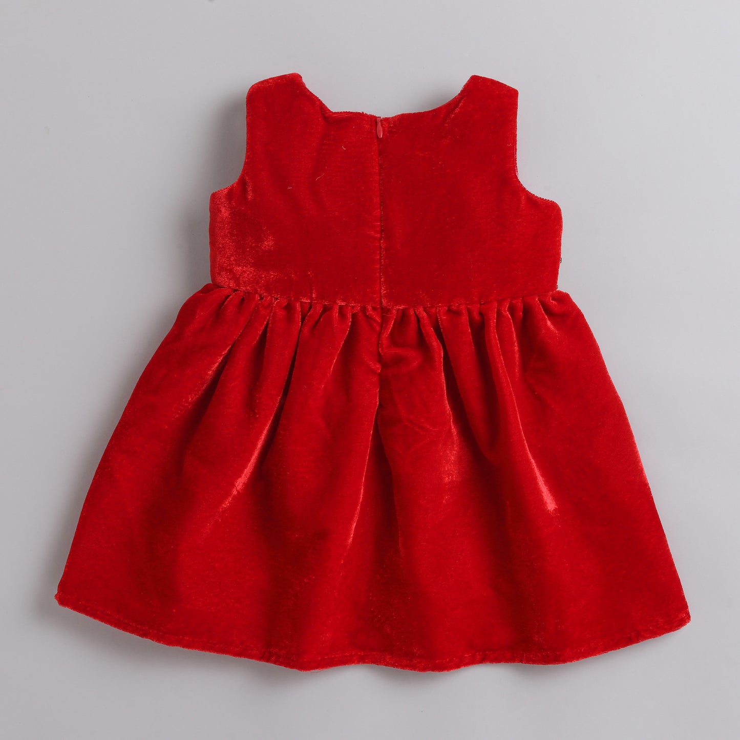 Many Frocks & Velvet Sleevless Lace Embellished Knee Length Flared  Girls Party  Dress -Red