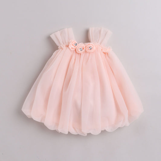 Many Frocks knee length balloon party dress - Peach