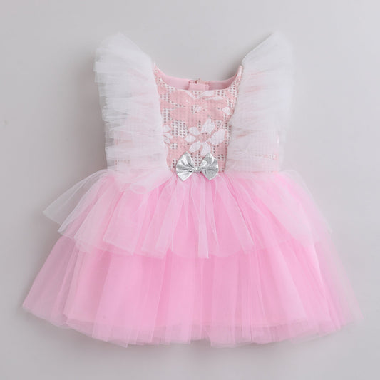 Many Frocks knee length flutter party dress - Pink