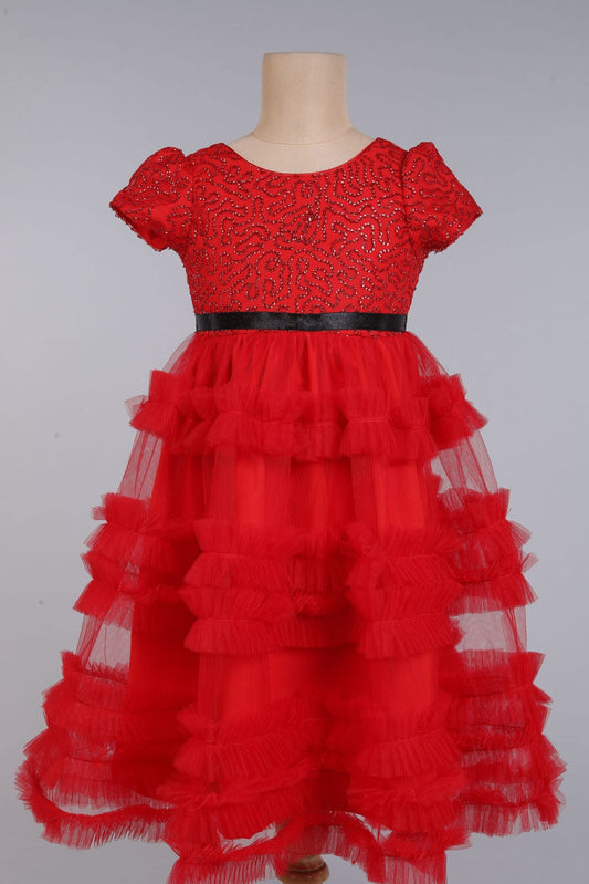 Many Frocks sequin embellished ruffled party gown - red