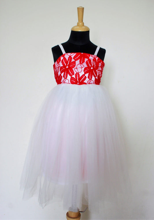 Many Frocks frilly baby and girls Barbie Party gown - Red/White