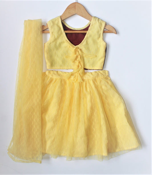 Many frocks & Sleeveless Sequin Paisley Detailing Choli With Lehenga & Dupatta - Cream & Brown