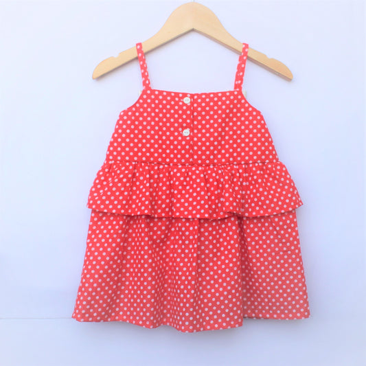 Many Frocks &  Sleeveless Knee Length Polka dot  Fit and Flare Baby Casual Dress-Red