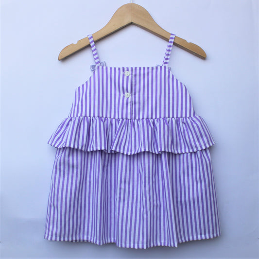 Many Frocks & Cotton Sleeveless Knee Length Stripe Print Fit and Flare Baby Casual Dress-Purple