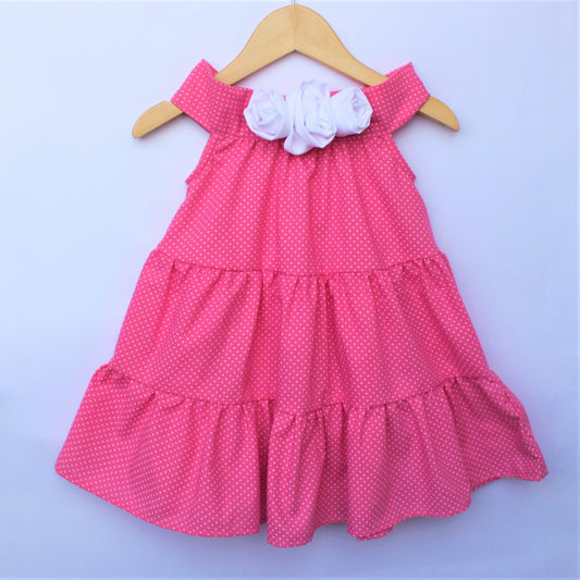 Many Frocks and polka dot off shoulder summer baby frock - pink