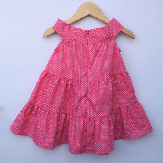 Many Frocks and polka dot off shoulder summer baby frock - pink