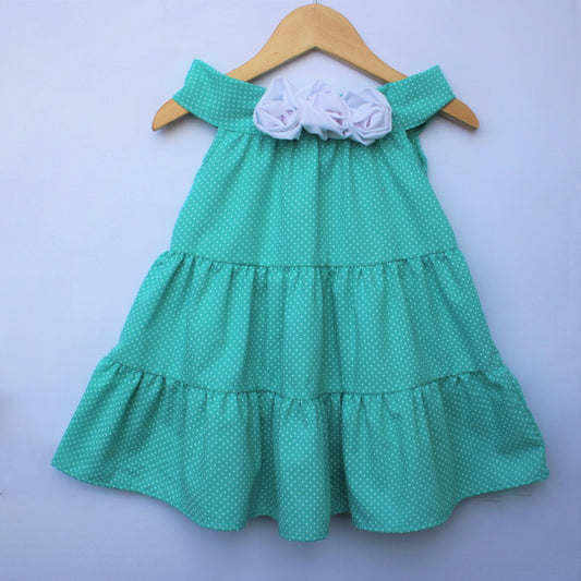 Many Frocks and polka dot off shoulder summer baby frock - blue