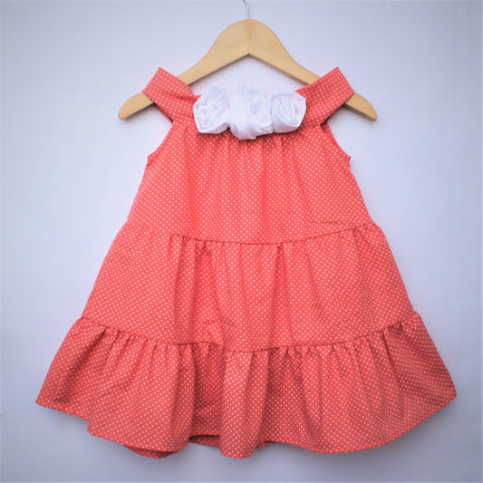 Many Frocks and polka dot off shoulder summer baby frock - peach