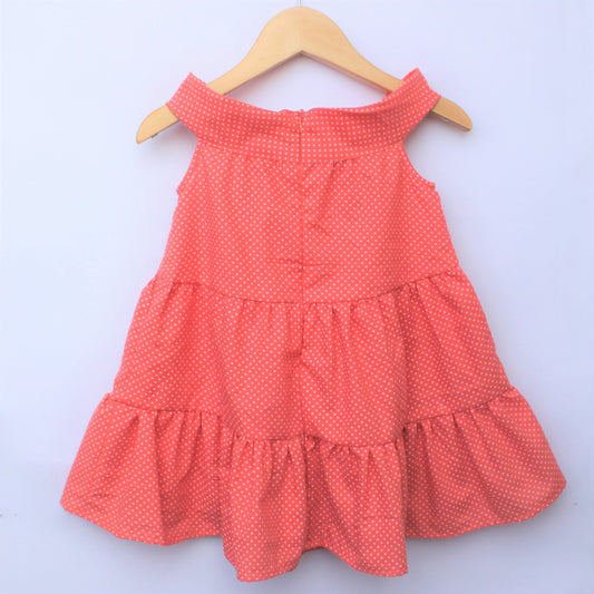 Many Frocks and polka dot off shoulder summer baby frock - peach