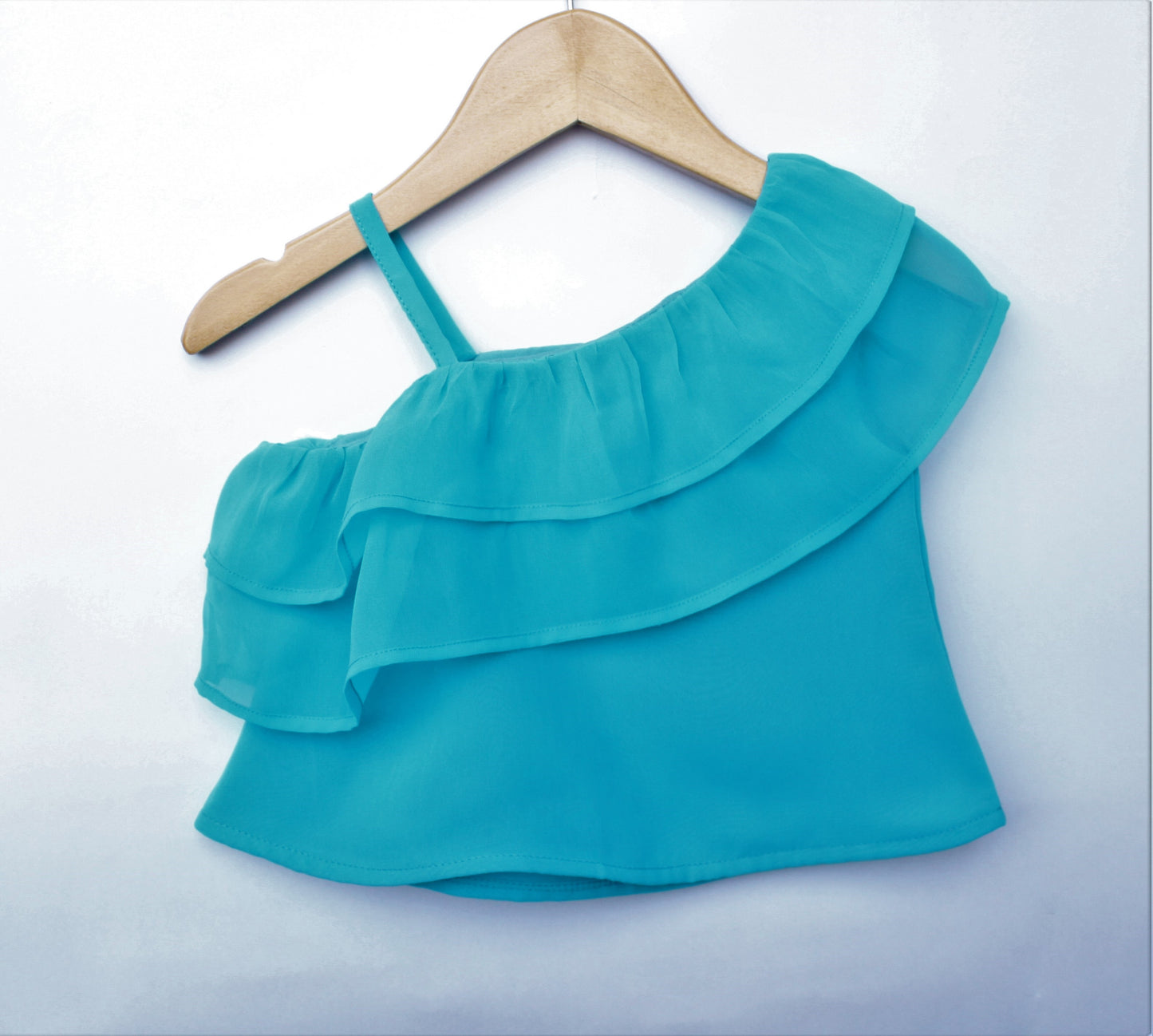 Many frocks & Sleeveless One Shoulder Ruffle Top - Blue