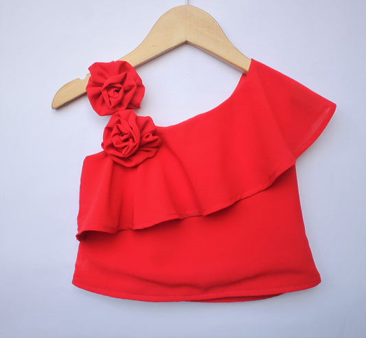 Many Frocks & rose detailed summer top - red