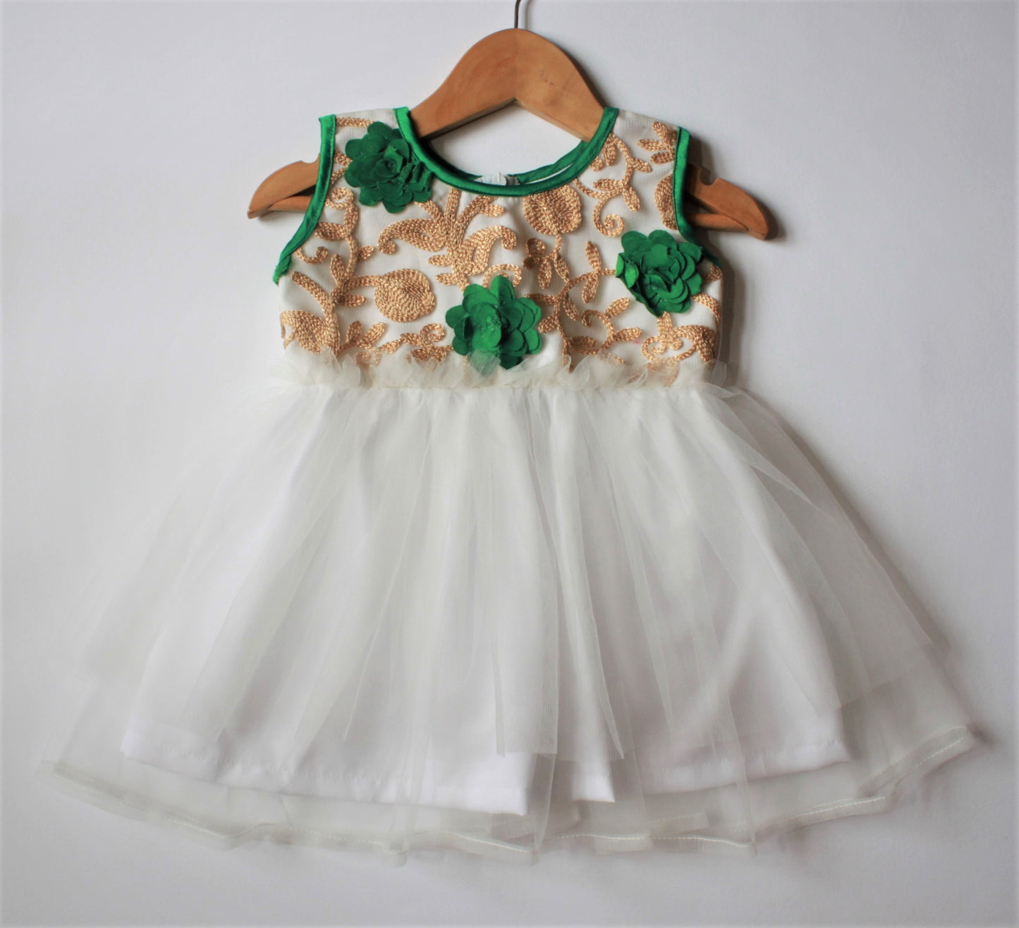 Girls White Embroidered Fit and Flare Dress