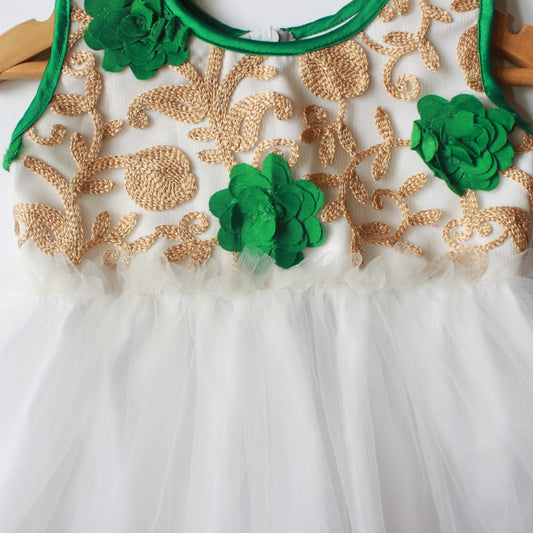 Girls White Embroidered Fit and Flare Dress