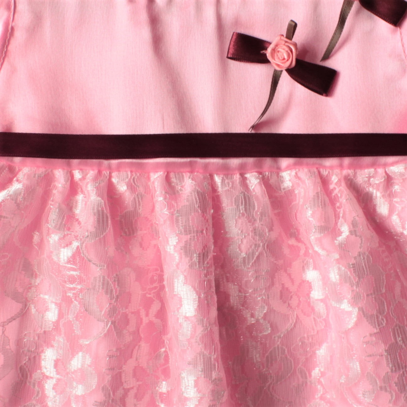 Many Frocks  bow and rose embellished baby party frock - Pink